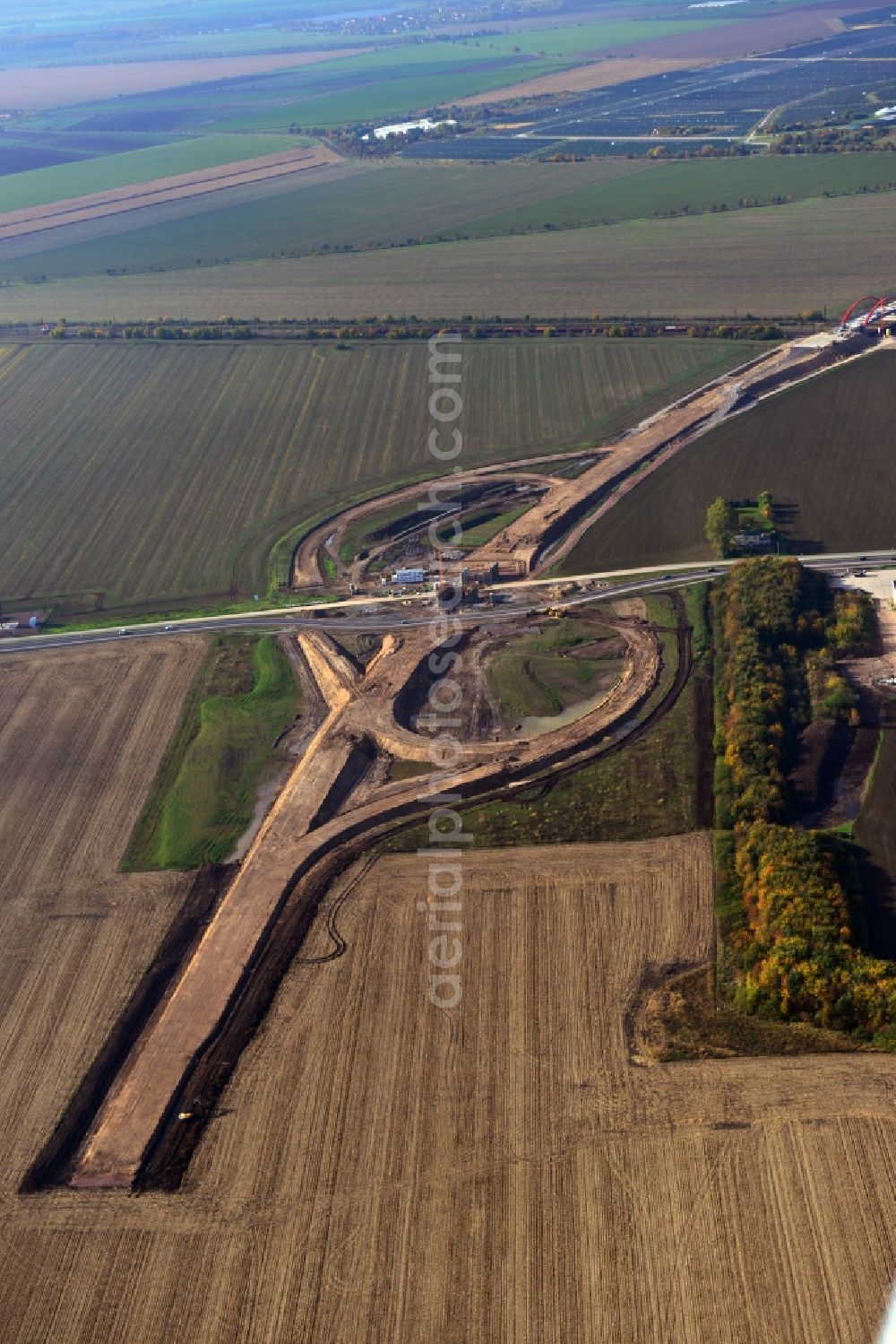 Köthen from above - Construction site for the new building of the bypass Cöthen in Saxony-Anhalt