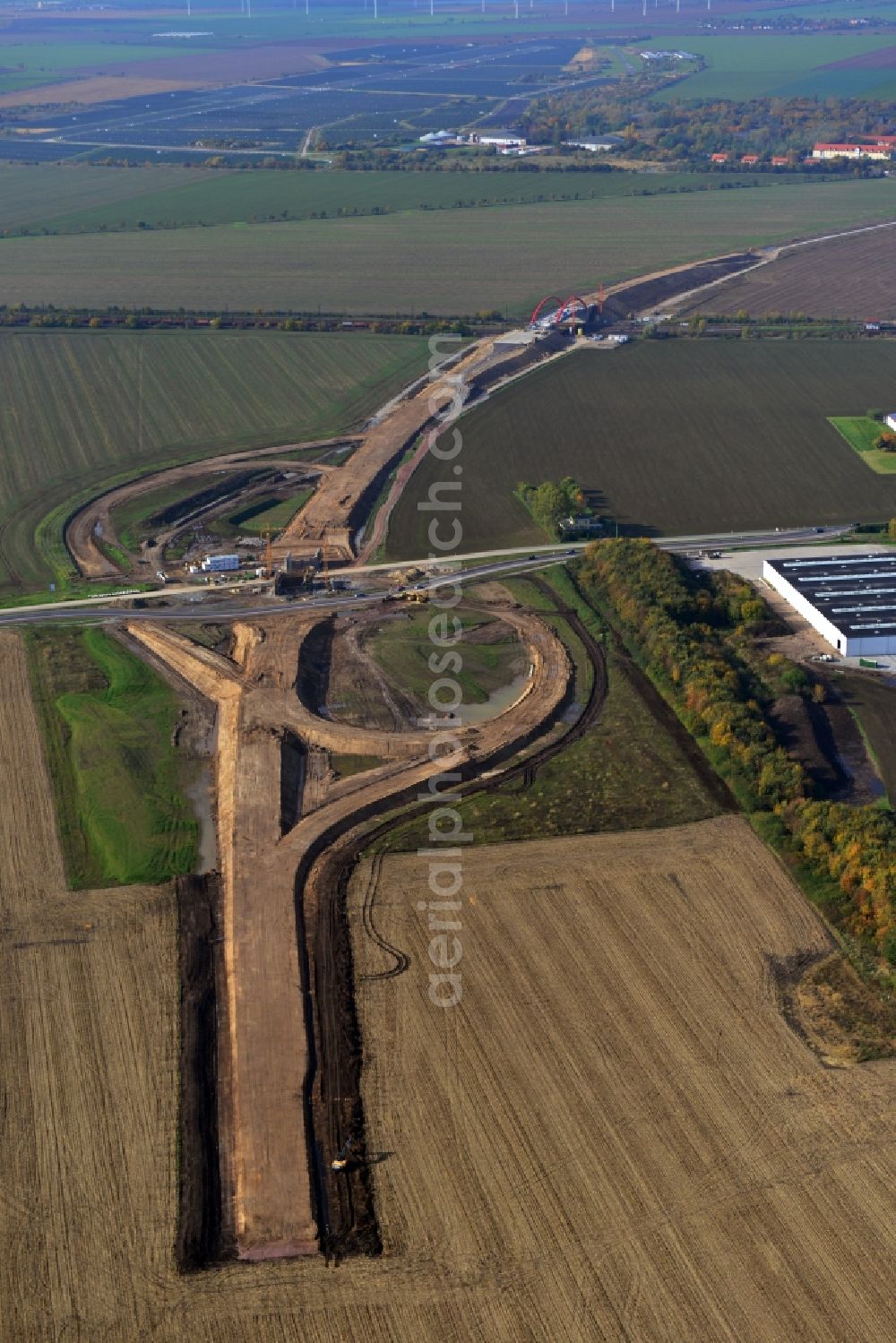 Köthen from the bird's eye view: Construction site for the new building of the bypass Cöthen in Saxony-Anhalt