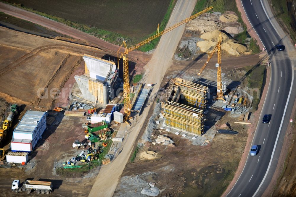 Aerial photograph Köthen - Construction site for the new building of the bypass Cöthen in Saxony-Anhalt