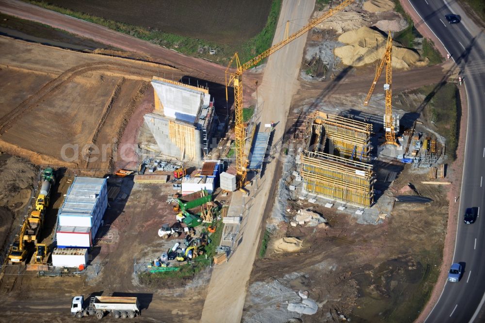 Köthen from above - Construction site for the new building of the bypass Cöthen in Saxony-Anhalt