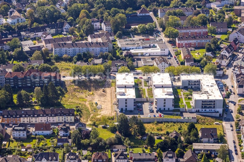 Gevelsberg from the bird's eye view: Construction site for City Quarters Building of Feverquartier on Feverstrasse - Feldstrasse in Gevelsberg in the state North Rhine-Westphalia, Germany