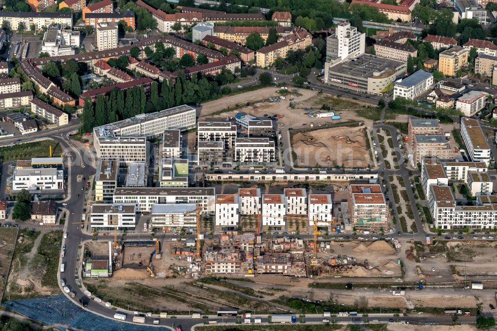 Freiburg im Breisgau from above - Construction site for City Quarters Building alter Gueterbahnhof in Freiburg im Breisgau in the state Baden-Wurttemberg, Germany