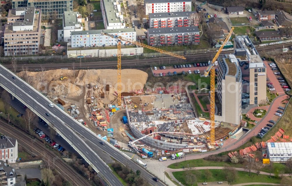 Aerial image Düsseldorf - Construction site for City Quarters Building Arcadiaparc on Arcadiastrasse in the district Rath in Duesseldorf in the state North Rhine-Westphalia, Germany