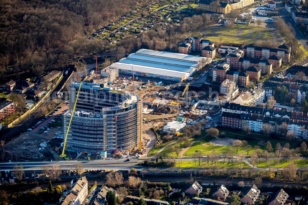 Aerial image Düsseldorf - Construction site for City Quarters Building Arcadiaparc on Arcadiastrasse in the district Rath in Duesseldorf in the state North Rhine-Westphalia, Germany