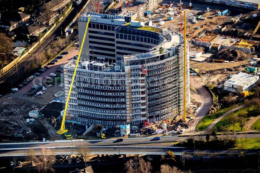 Aerial photograph Düsseldorf - Construction site for City Quarters Building Arcadiaparc on Arcadiastrasse in the district Rath in Duesseldorf in the state North Rhine-Westphalia, Germany