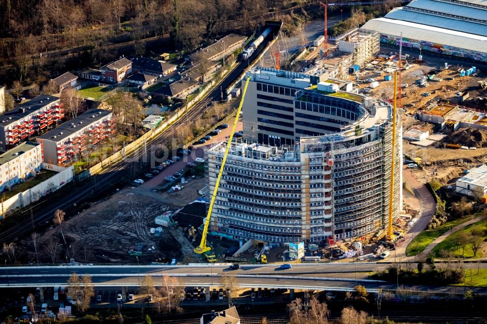 Aerial image Düsseldorf - Construction site for City Quarters Building Arcadiaparc on Arcadiastrasse in the district Rath in Duesseldorf in the state North Rhine-Westphalia, Germany