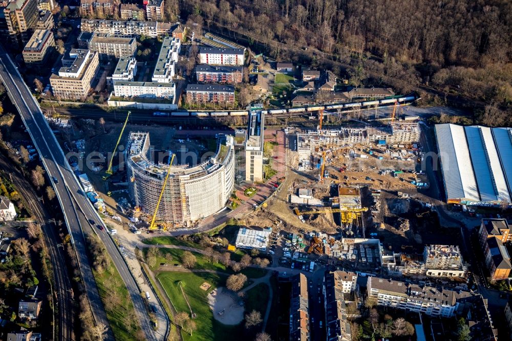 Düsseldorf from above - Construction site for City Quarters Building Arcadiaparc on Arcadiastrasse in the district Rath in Duesseldorf in the state North Rhine-Westphalia, Germany