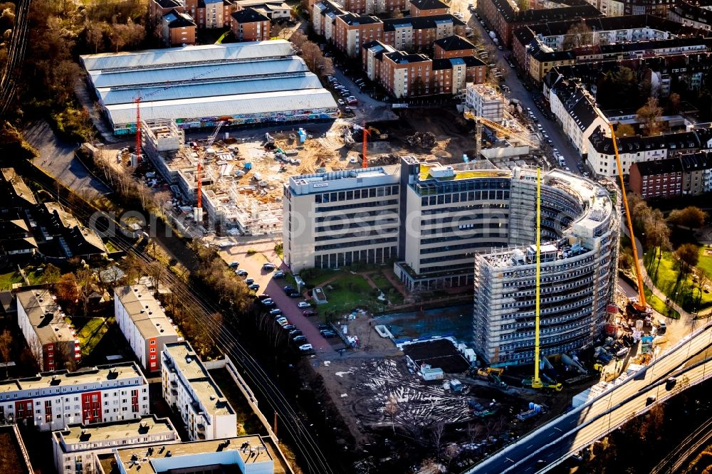 Aerial image Düsseldorf - Construction site for City Quarters Building Arcadiaparc on Arcadiastrasse in the district Rath in Duesseldorf in the state North Rhine-Westphalia, Germany