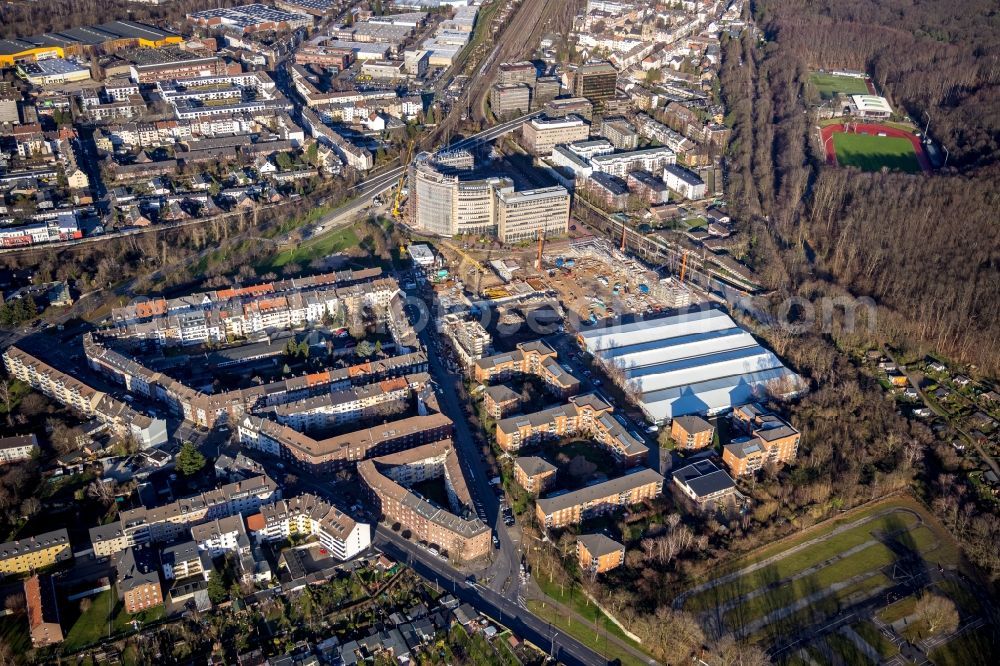 Aerial image Düsseldorf - Construction site for City Quarters Building Arcadiaparc on Arcadiastrasse in the district Rath in Duesseldorf in the state North Rhine-Westphalia, Germany