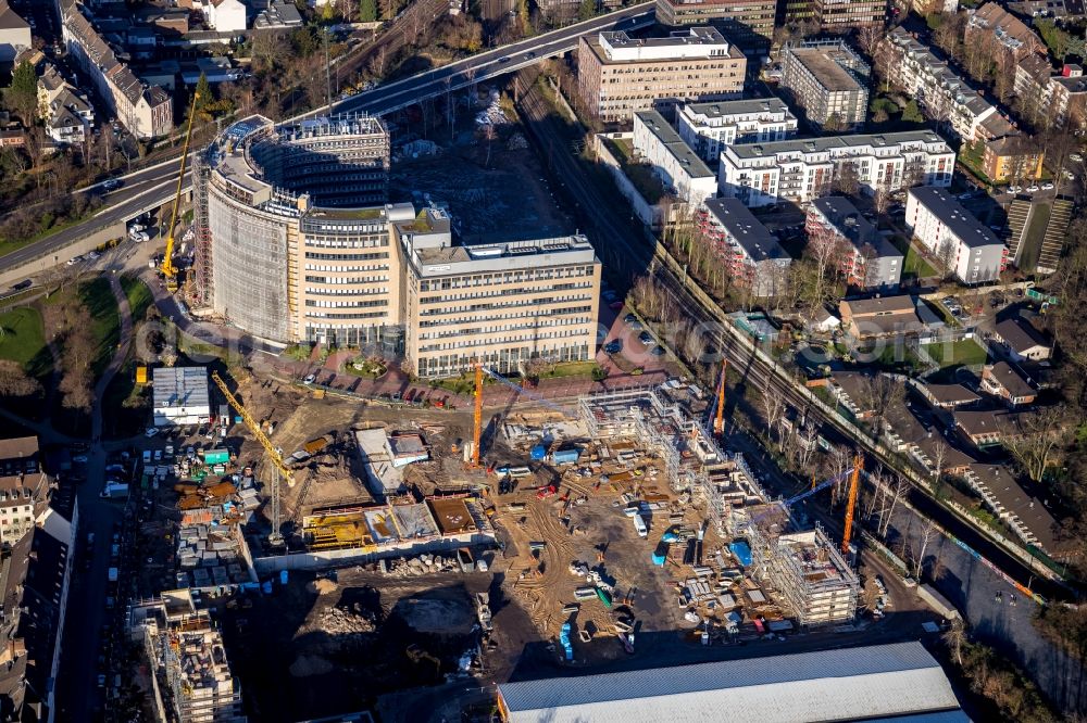 Düsseldorf from above - Construction site for City Quarters Building Arcadiaparc on Arcadiastrasse in the district Rath in Duesseldorf in the state North Rhine-Westphalia, Germany