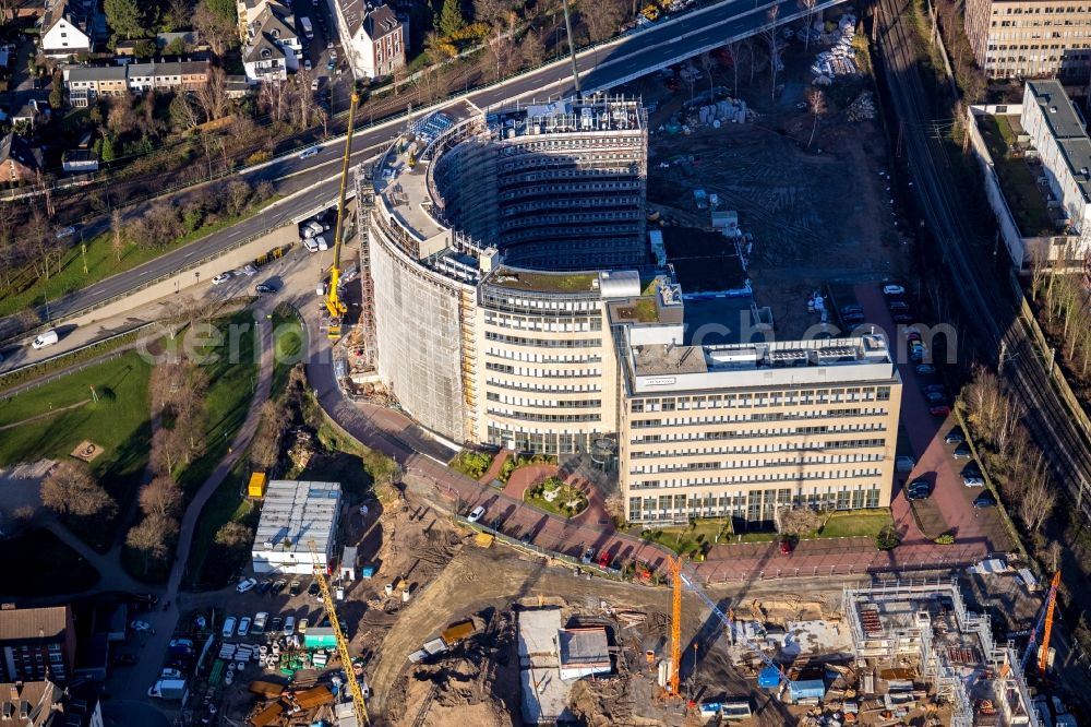 Düsseldorf from the bird's eye view: Construction site for City Quarters Building Arcadiaparc on Arcadiastrasse in the district Rath in Duesseldorf in the state North Rhine-Westphalia, Germany