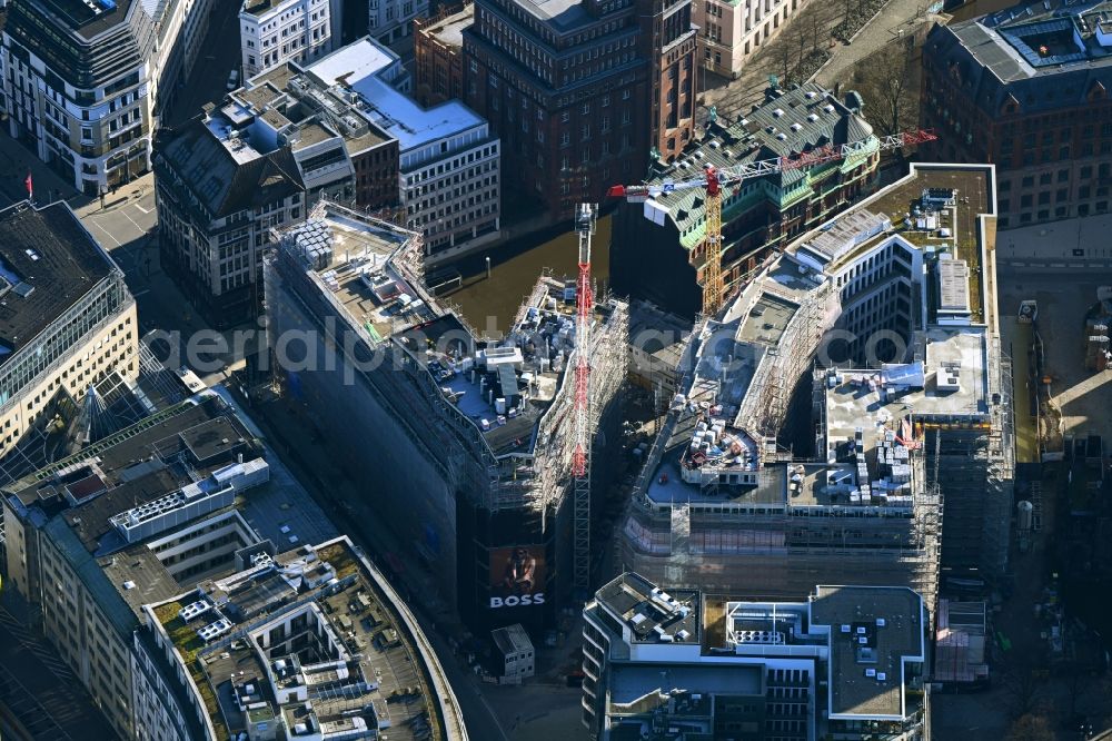 Hamburg from the bird's eye view: Construction site for City Quarters Building BURSTAH on Grosser Burstah in Hamburg, Germany