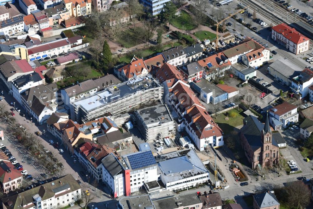 Schopfheim from above - Construction site for City Quarters Building Uehlin-Areal with housing and Commercial Units in Schopfheim in the state Baden-Wurttemberg, Germany