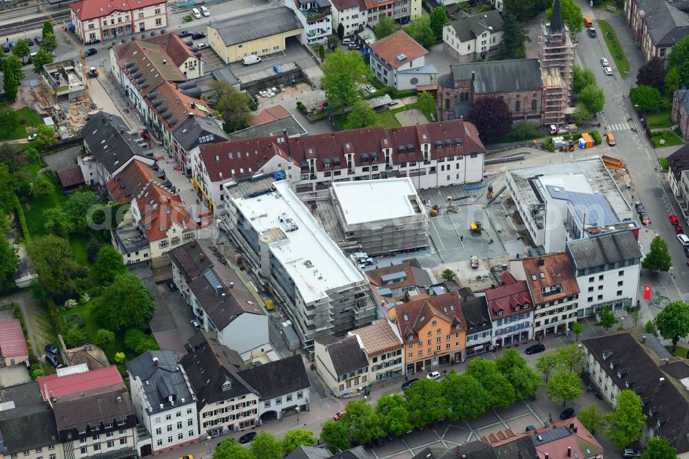 Schopfheim from the bird's eye view: Construction site for City Quarters Building Uehlin-Areal with housing and Commercial Units in Schopfheim in the state Baden-Wurttemberg, Germany