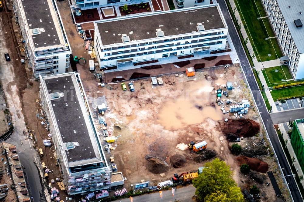 Aerial image Offenburg - Construction site for City Quarters Building on Kronenplatz in Offenburg in the state Baden-Wurttemberg, Germany