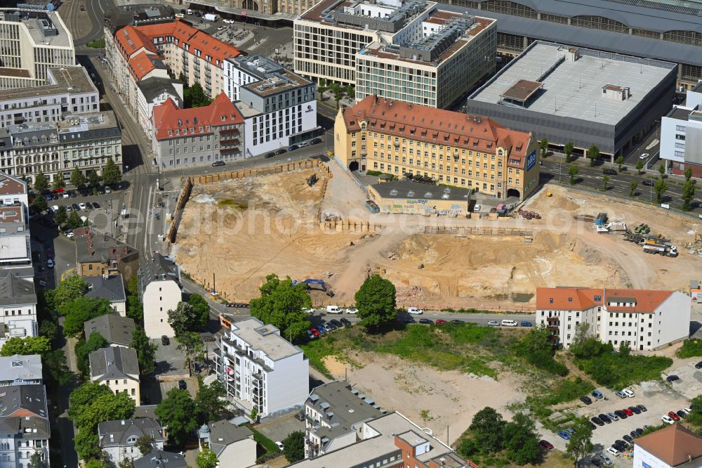 Leipzig from above - Construction site for City Quarters Building Krystallpalast-Areal on street Hofmeisterstrasse in Leipzig in the state Saxony, Germany