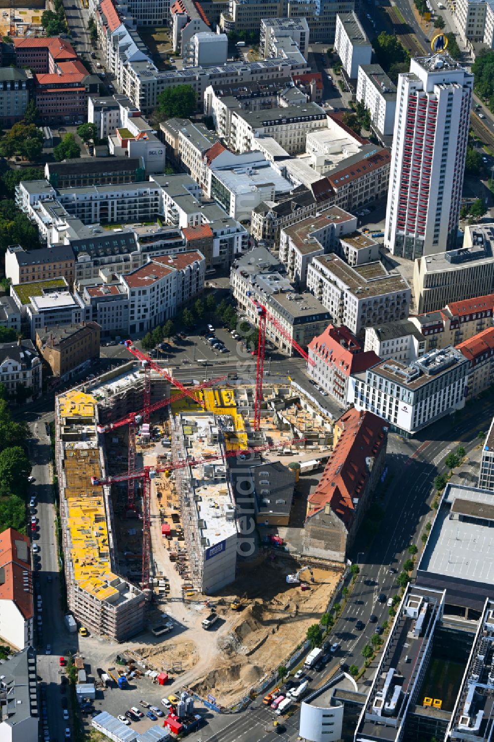 Aerial image Leipzig - Construction site for City Quarters Building Krystallpalast-Areal on street Hofmeisterstrasse in the district Zentrum in Leipzig in the state Saxony, Germany