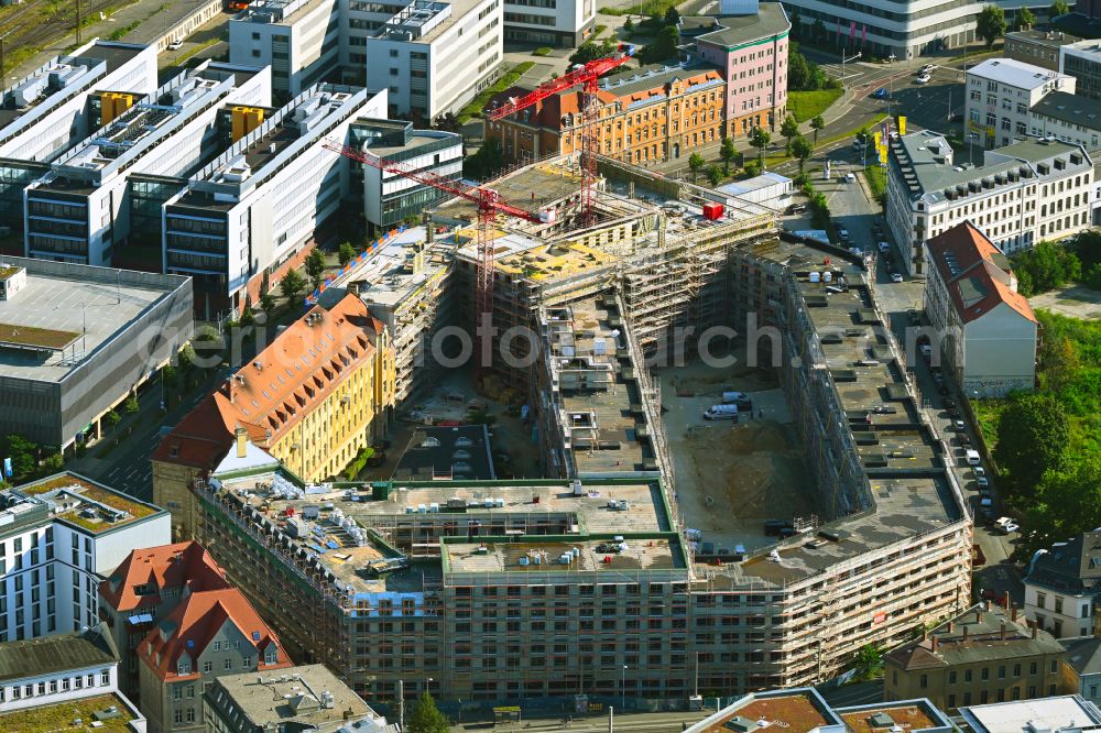 Leipzig from the bird's eye view: Construction site for City Quarters Building Krystallpalast-Areal on street Hofmeisterstrasse in the district Zentrum in Leipzig in the state Saxony, Germany