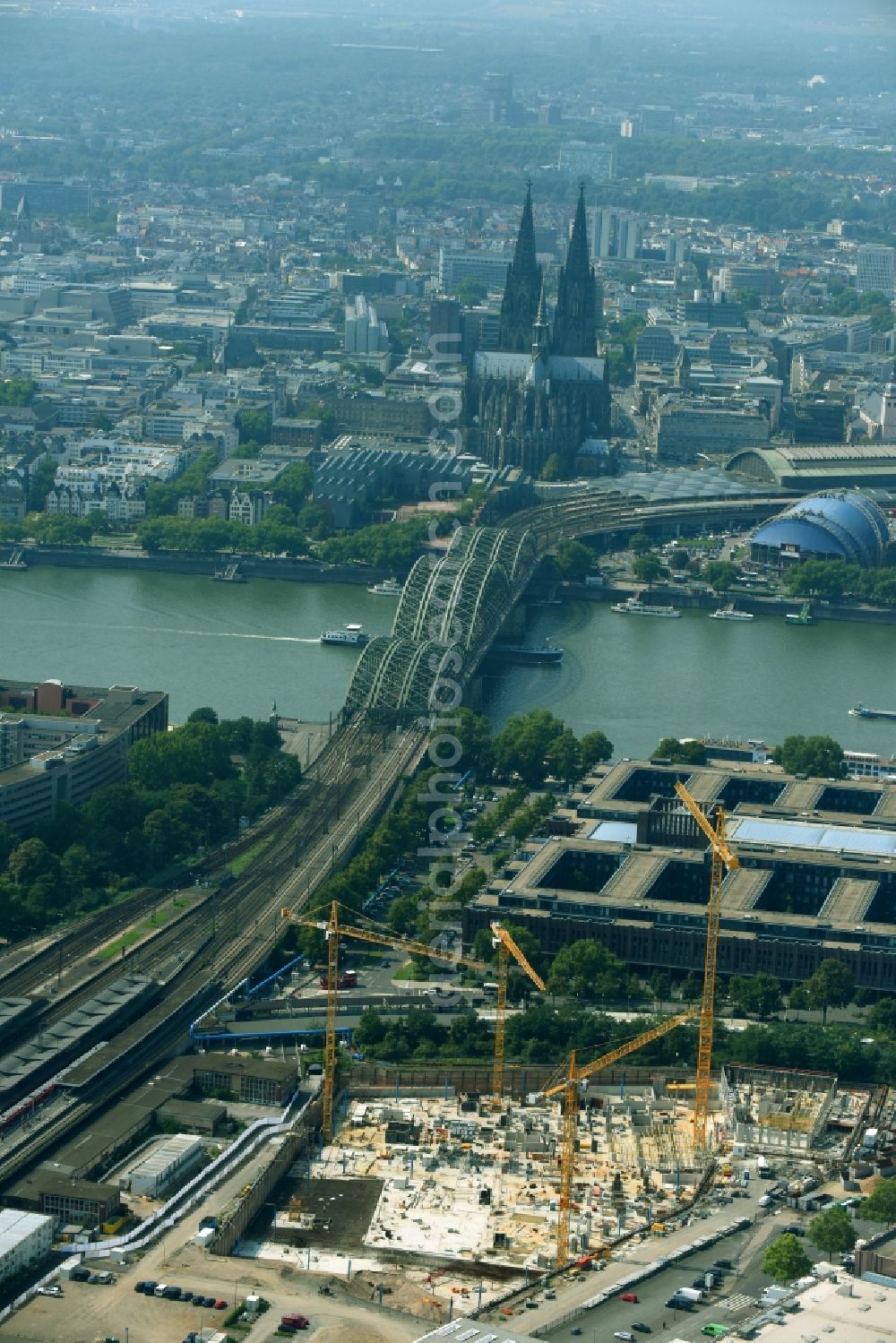 Köln from the bird's eye view: Construction site for City Quarters Building MesseCity Koeln of ECE and STRABAG Real Estate in Cologne in the state North Rhine-Westphalia, Germany