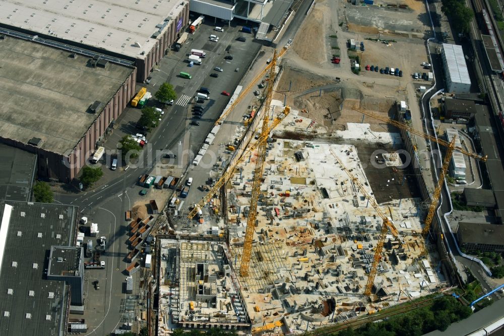 Köln from the bird's eye view: Construction site for City Quarters Building MesseCity Koeln of ECE and STRABAG Real Estate in Cologne in the state North Rhine-Westphalia, Germany