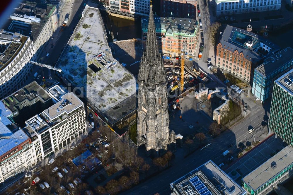 Aerial image Hamburg - Construction site for City Quarters Building Nikolai Quartier on Grosser Burstah in Hamburg, Germany