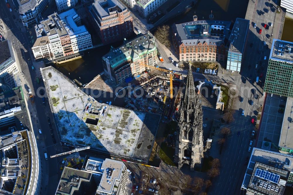 Aerial photograph Hamburg - Construction site for City Quarters Building Nikolai Quartier on Grosser Burstah in Hamburg, Germany