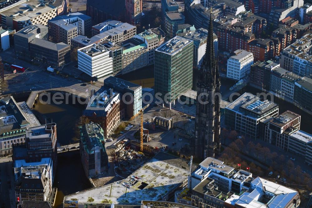 Aerial image Hamburg - Construction site for City Quarters Building Nikolai Quartier on Grosser Burstah in Hamburg, Germany