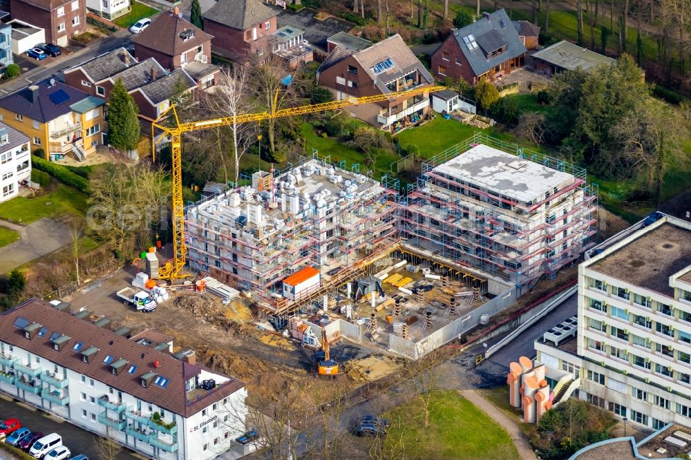 Hamm from above - Construction site for City Quarters Building Park-Quartier Hoevel next to the St. Josef-Krankenhaus on Hohenhoeveler Strasse in the district Bockum-Hoevel in Hamm in the state North Rhine-Westphalia, Germany