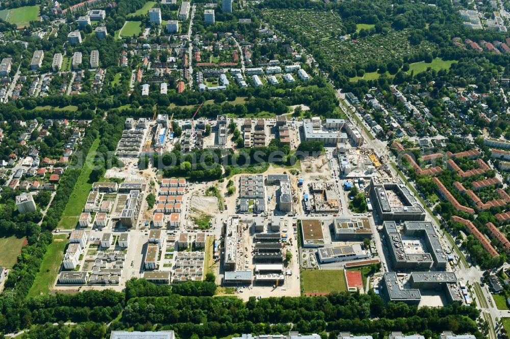 Aerial image München - Construction site for City Quarters Building Prinz Eugen Park in the district Bogenhausen in Munich in the state Bavaria, Germany