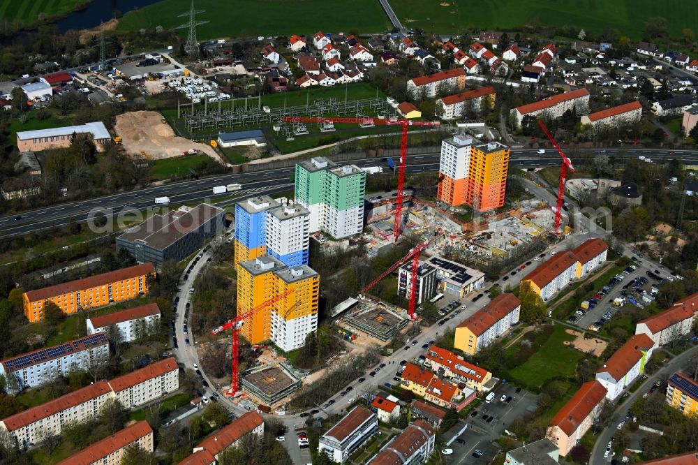 Erlangen from above - Construction site for City Quarters Building Quartier Isarring on the Isar road in Erlangen in the state Bavaria, Germany