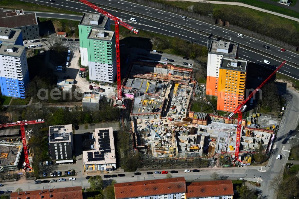 Erlangen from the bird's eye view: Construction site for City Quarters Building Quartier Isarring on the Isar road in Erlangen in the state Bavaria, Germany