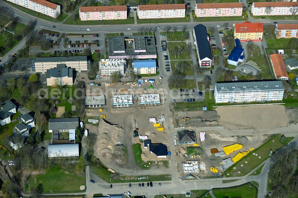 Schwedt/Oder from above - Construction site for City Quarters Building Regattastrasse - Berliner Strasse in Schwedt/Oder in the state Brandenburg, Germany