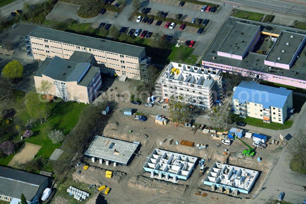 Aerial image Schwedt/Oder - Construction site for City Quarters Building Regattastrasse - Berliner Strasse in Schwedt/Oder in the state Brandenburg, Germany