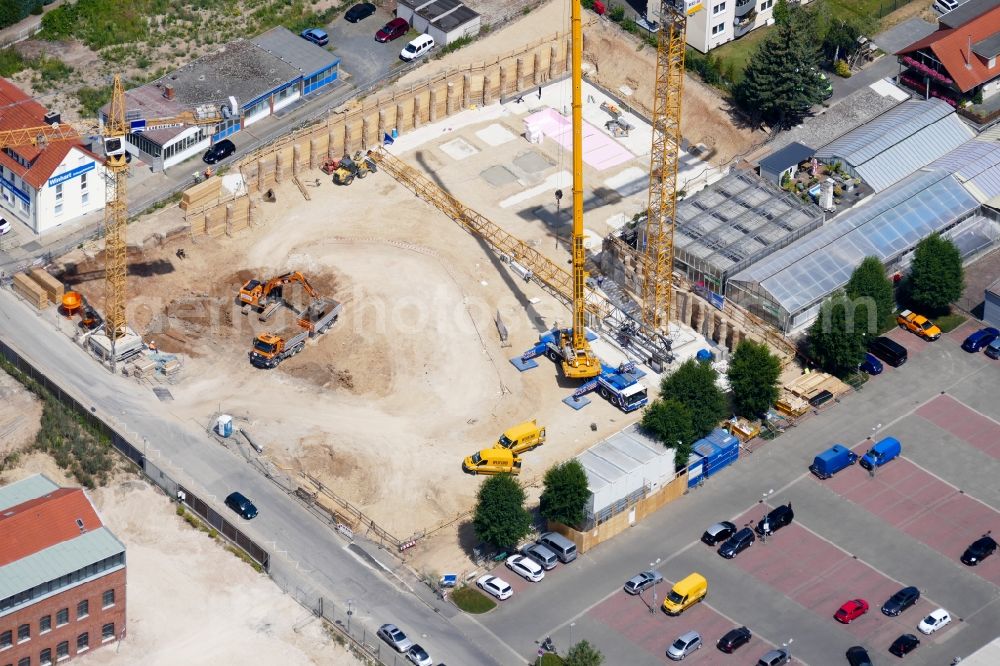 Göttingen from the bird's eye view: Construction site for City Quarters Building Sartoriusquartier in Goettingen in the state Lower Saxony, Germany