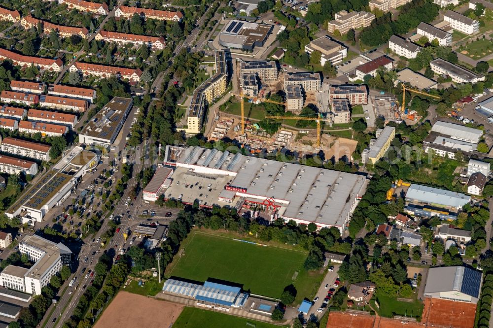 Aerial image Freiburg im Breisgau - Construction site for city quarters buildings Schildacker in the districs Haslach and St. Georgen in Freiburg im Breisgau in the state Baden-Wurttemberg, Germany