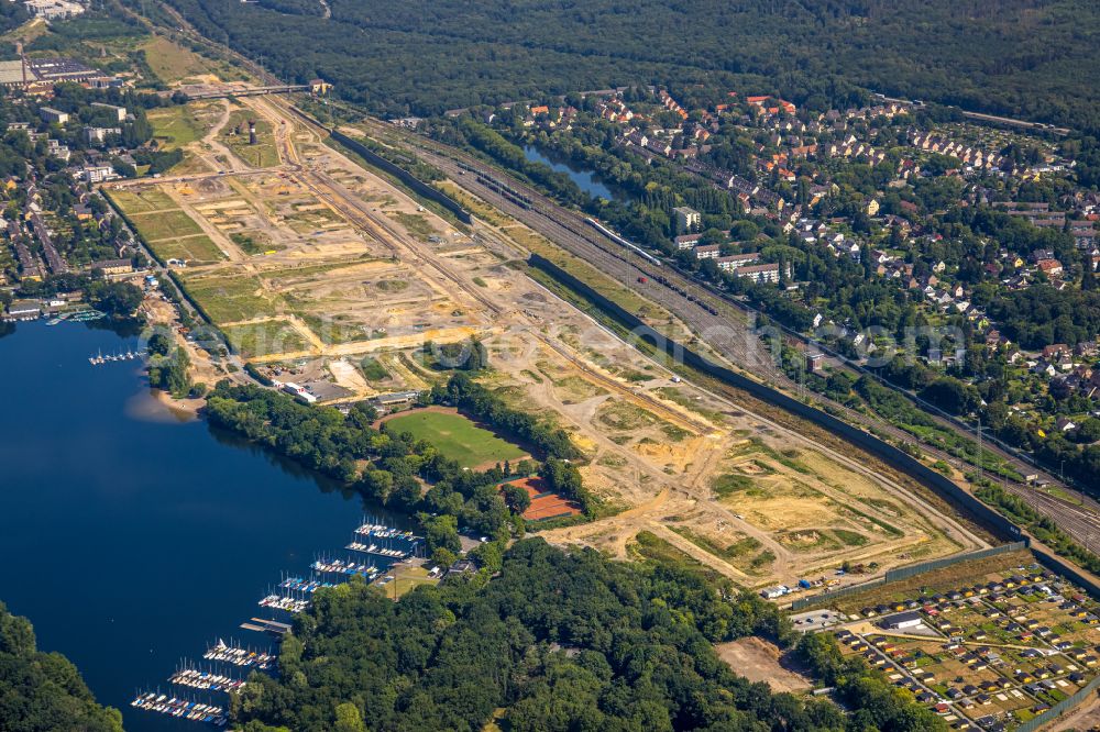 Duisburg from the bird's eye view: Construction site for City Quarters Building 6 Seen Wedau a?? Wohnen on Wasser in the district Wedau in Duisburg at Ruhrgebiet in the state North Rhine-Westphalia, Germany