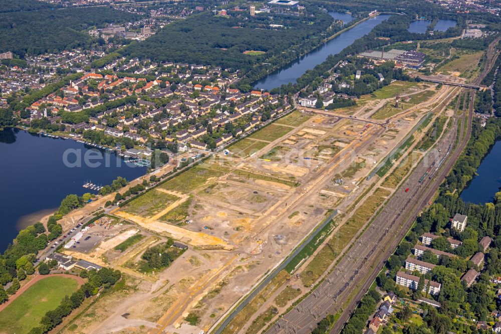 Aerial photograph Duisburg - Construction site for City Quarters Building 6 Seen Wedau a?? Wohnen on Wasser in the district Wedau in Duisburg at Ruhrgebiet in the state North Rhine-Westphalia, Germany