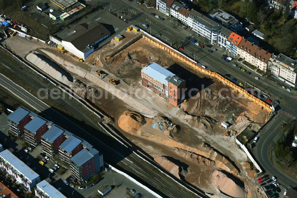 Aerial image Nürnberg - Construction site for city quarters building on the premises of the former Bundesmonopolverwaltung fuer Branntwein - Branntweinareal Aeussere Sulzbacher Strasse in the district Sankt Jobst in Nuremberg in the state Bavaria, Germany