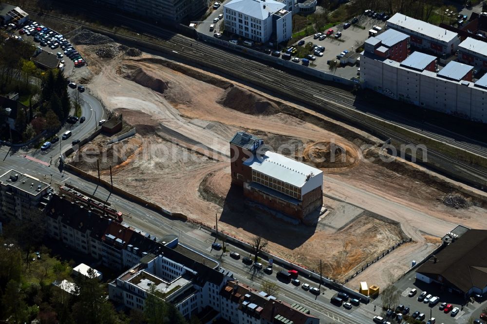 Nürnberg from the bird's eye view: Construction site for city quarters building on the premises of the former Bundesmonopolverwaltung fuer Branntwein - Branntweinareal Aeussere Sulzbacher Strasse in the district Sankt Jobst in Nuremberg in the state Bavaria, Germany