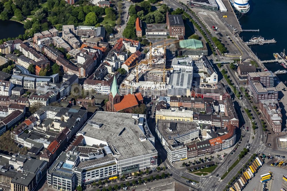 Kiel from above - Construction site for City Quarters Building in Zentrum in Kiel in the state Schleswig-Holstein, Germany