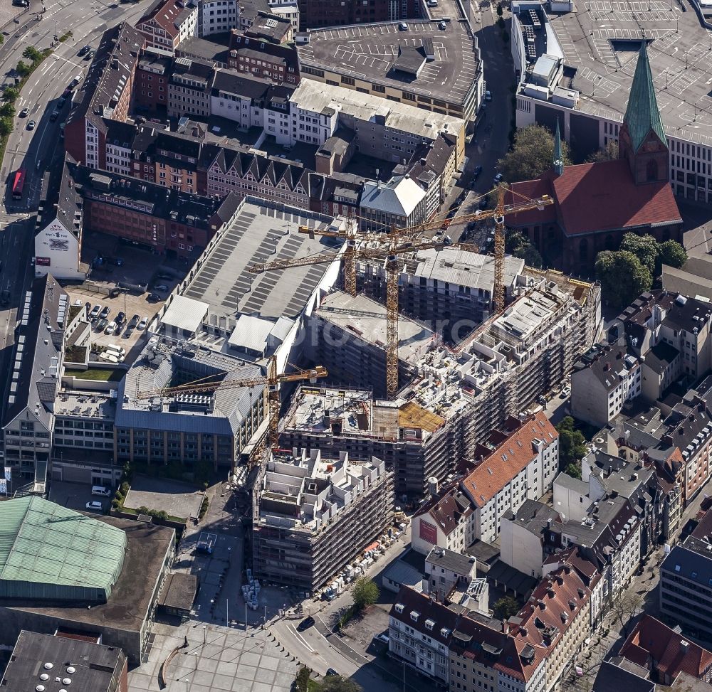 Kiel from the bird's eye view: Construction site for City Quarters Building in Zentrum in Kiel in the state Schleswig-Holstein, Germany