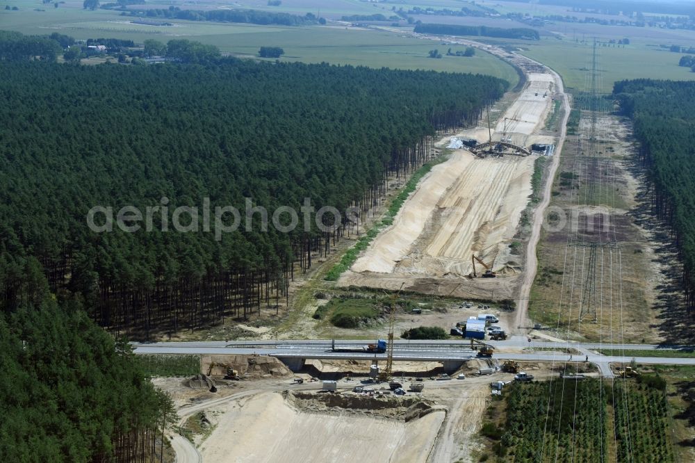 Kremmin from above - Construction of road bridge over the subgrade of the A14 in Kremmin in the state Mecklenburg - Western Pomerania