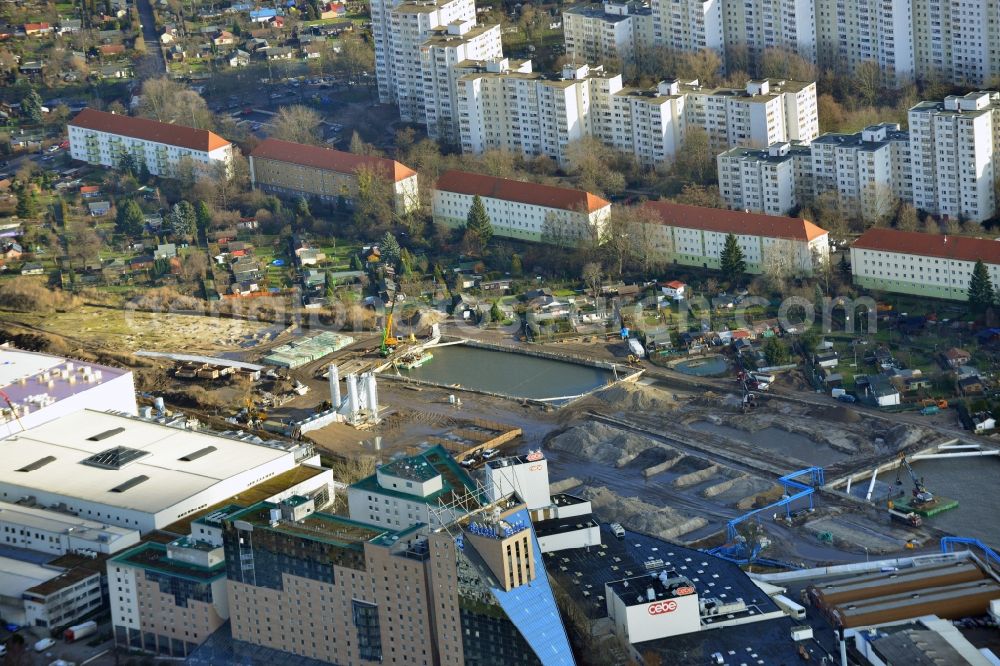 Aerial photograph Berlin Neukölln - Civil engineering construction sites for construction of the extension of the urban motorway - Autobahn Autobahn A100 in Berlin Neukoelln