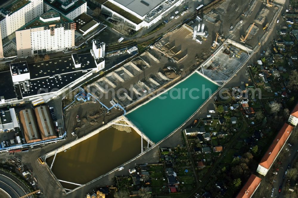 Berlin from the bird's eye view: Civil engineering construction sites for construction of the extension of the urban motorway - Autobahn Autobahn A100 in Berlin Neukoelln