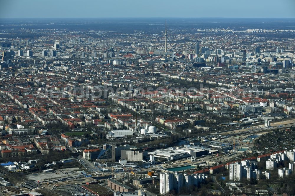 Aerial photograph Berlin - Civil engineering construction sites for construction of the extension of the urban motorway - Autobahn Autobahn A100 in Berlin Neukoelln