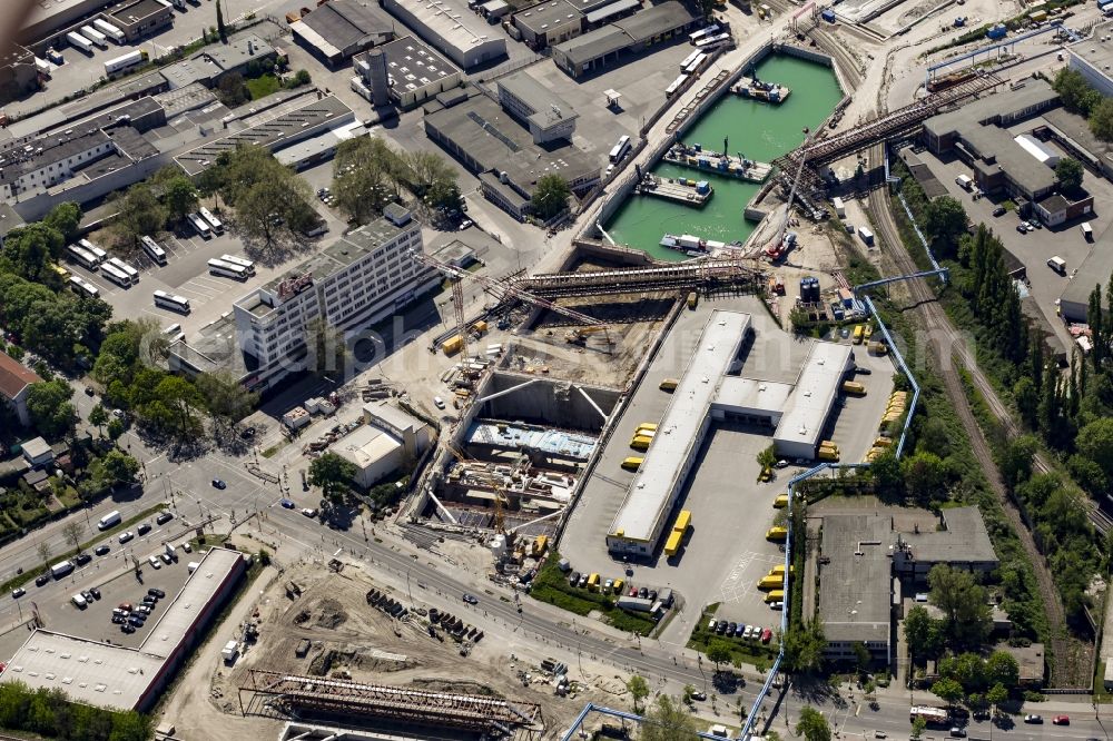 Aerial photograph Berlin - Civil engineering construction sites for construction of the extension of the urban motorway - Autobahn Autobahn A100 in Berlin Neukoelln