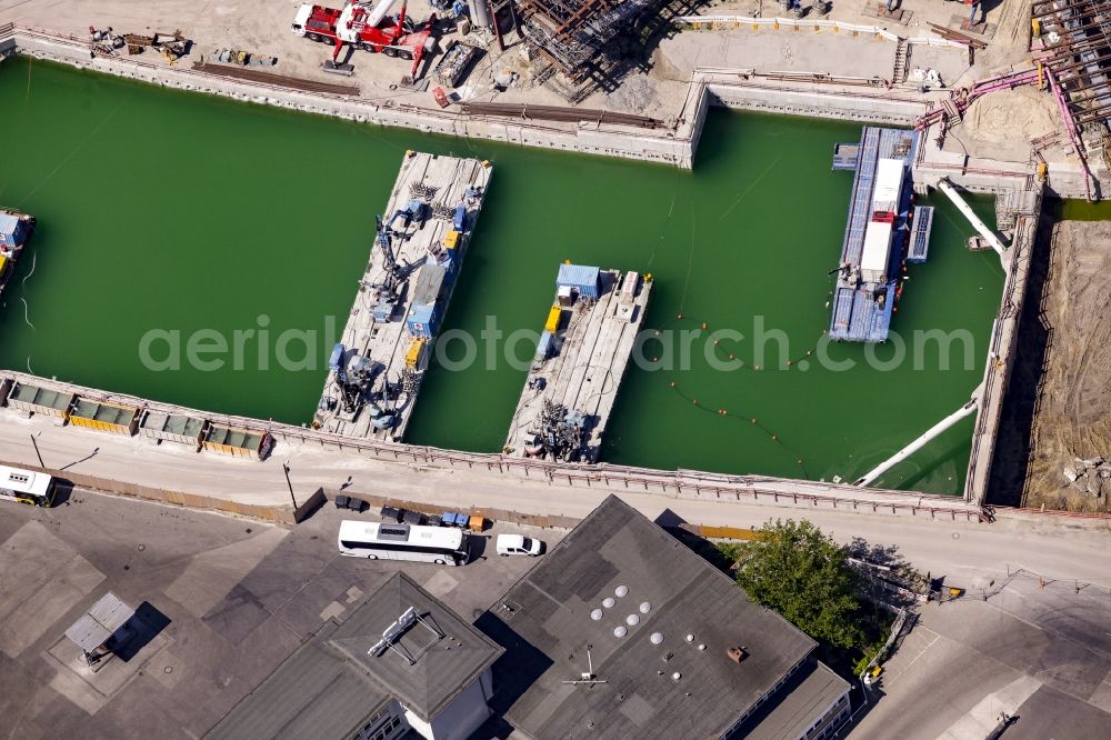 Berlin from above - Civil engineering construction sites for construction of the extension of the urban motorway - Autobahn Autobahn A100 in Berlin Neukoelln