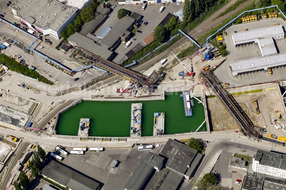 Berlin from the bird's eye view: Civil engineering construction sites for construction of the extension of the urban motorway - Autobahn Autobahn A100 in Berlin Neukoelln