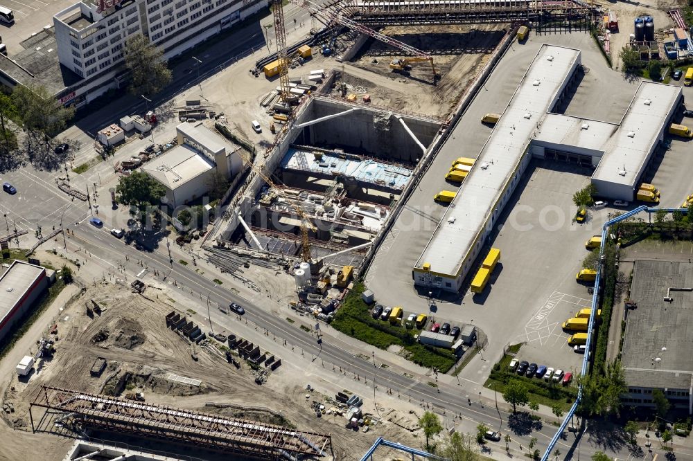 Aerial photograph Berlin - Civil engineering construction sites for construction of the extension of the urban motorway - Autobahn Autobahn A100 in Berlin Neukoelln