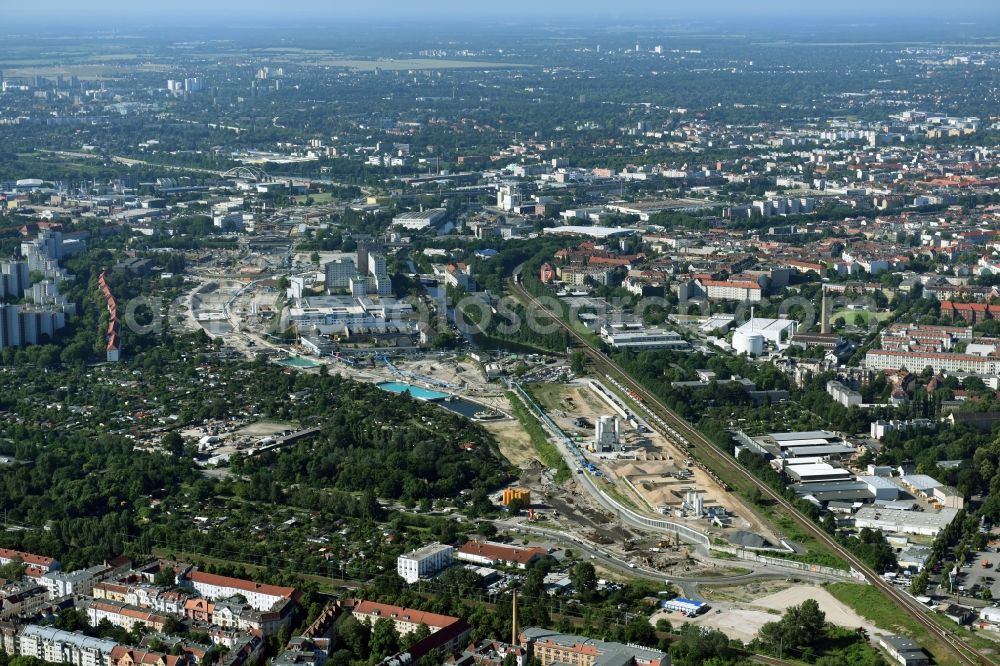 Aerial photograph Berlin - Civil engineering construction sites for construction of the extension of the urban motorway - Autobahn Autobahn A100 in Berlin Neukoelln